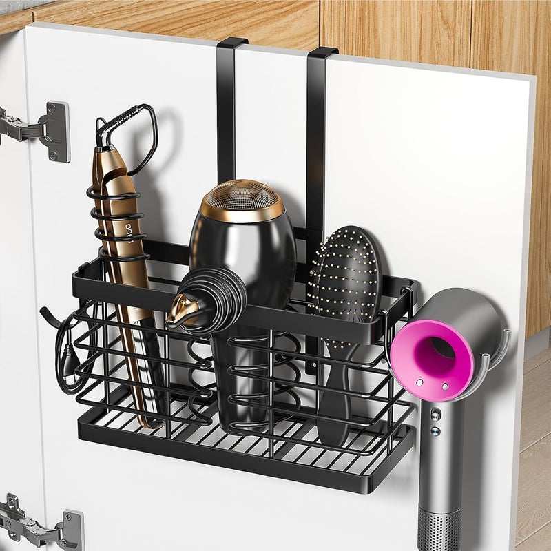 Sevenblue Hair Tool Organizer, 2026 Upgraded 3-in-1 Universal Hair Dryer Holder, Adjustable Height Metal Blow Dryer Holder Wall Mounted/Over Cabinet Door/Free-Standing (Black) - Image 1